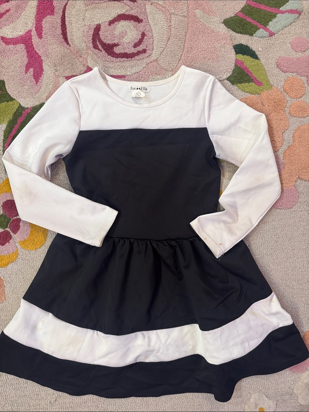 Joe & Elle Black and White Colorblock Long-Sleeve Girls Dress